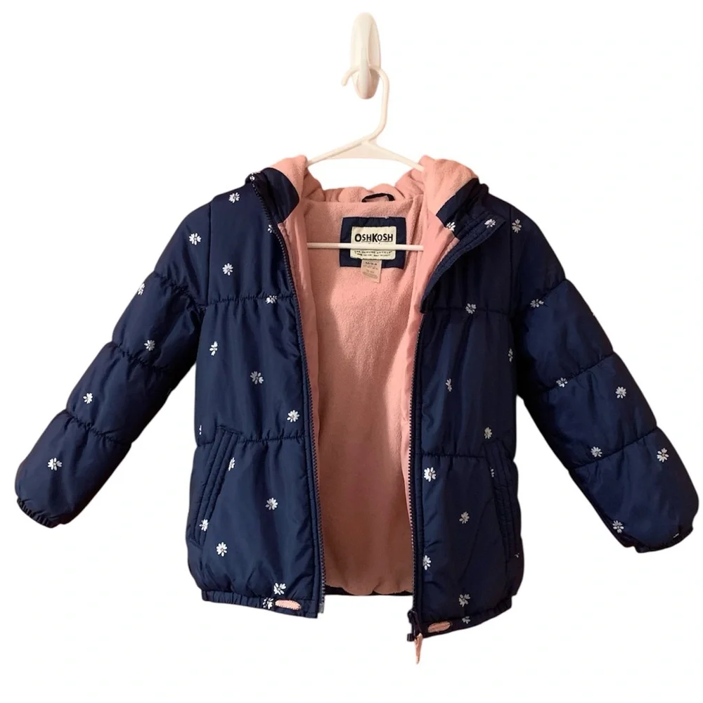 OshKosh B'gosh Dark Blue Jacket with Floral Accents Girl 5-6